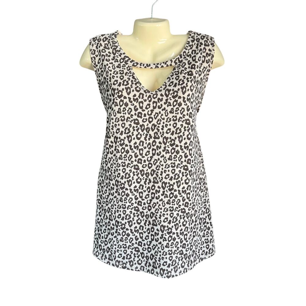 Sew in Love Leopard Print Cutout Neck Tank Top 2XL